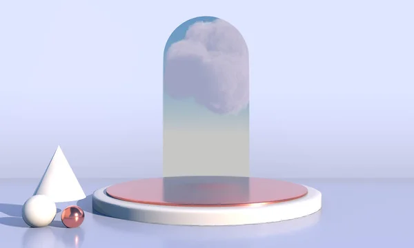 Arkaplan 3D görüntüleme podyum ve minimal bulut sahnesi, en düşük ürün görüntüleme arkaplanı 3d.