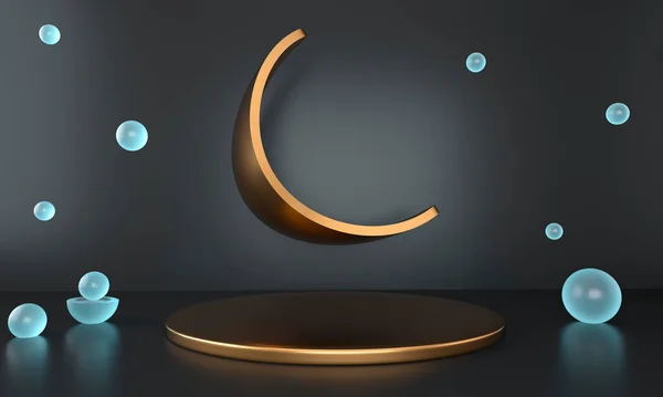 ラマダーン カレーム月との挨拶テンプレート 表彰台 広告製品の休日の光の背景に立つ 3Dレンダリング — ストック写真