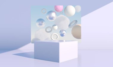 Geometrik şekilli en küçük sahne, gölgeli krema arkaplanlı podyumlar. Kozmetik ürünleri gösteren sahne, geometrik formlu 3ddimal sahne, gölgeli krem arka planlı podyumlar. Kozmetik ürünü gösterilecek sahne, 3d