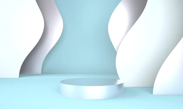 Ürün sunumu için podyum kullanımı. Soyut dalga arkaplanı. 3d oluşturma.