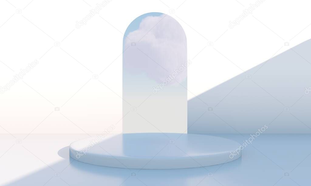 Background 3d rendering with podium and minimal cloud scene, minimal product display background 3d rendered.