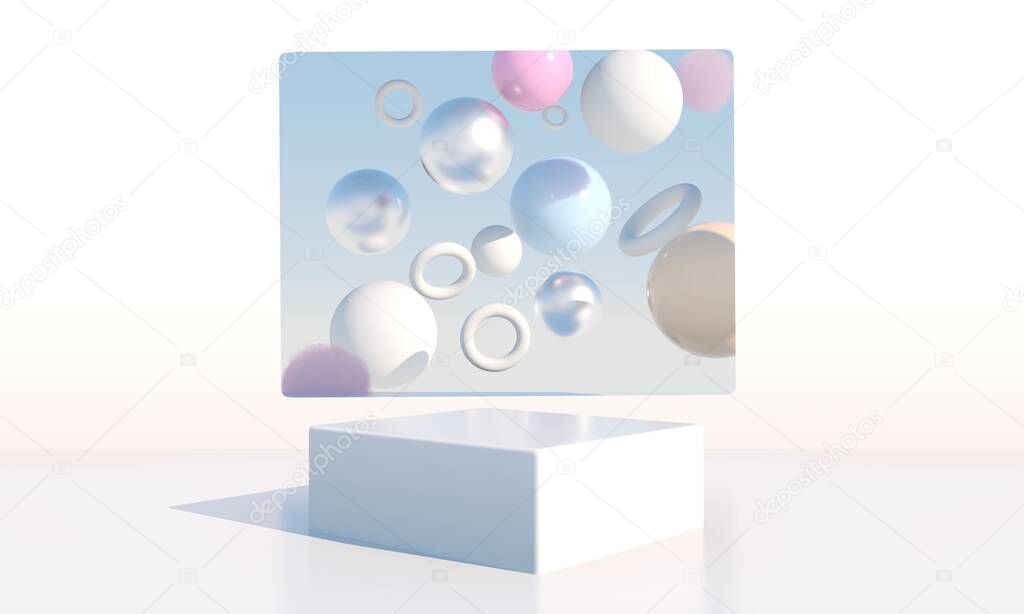 Minimal scene with geometrical forms, podiums in cream background with shadows. Scene to show cosmetic product, 3d