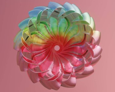 Kırmızıda gökkuşağı renginde parlak, soyut renkli bir çiçek. 3d görüntüleme, 3d illüstrasyon.