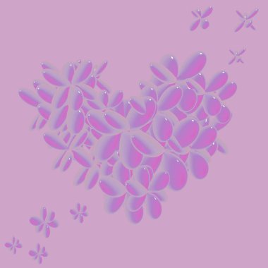 Çiçek ve yapraklardan gelen yumuşak kalpli bahar arkaplanı, 3 boyutlu illüstrasyon