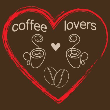 Dekoratif El ile Kahve Severler İki bardak ve tahılla Kalp Şekli Çerçeve sınırını çizdiler. Ayrı Vektör İllüstrasyon Kahve Günü veya Tematik Kutlama Kartı Etiketi Simgesi Minimum Düz Tasarım