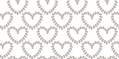 Contour Heart 'ın ana hatlarından yapılmış kahve çekirdeği biçimindeki kusursuz banner formatlı kahve dükkânı. İzole edilmiş vektör illüstrasyonu Kahve Tematik Kartlar Arka plan Tanıtımı veya Web Afişi, broşürler, etiket