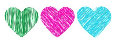 Doodle Hearts Shape Tebeşir veya Kalem Çizimi elementleri Love Themed veya Sevgililer Günü dekoratif tasarımı. Ayrı Vektör illüstrasyonu İlgili İçerik Tematik Kartlar ögeleri, broşürler, paylaşımlar