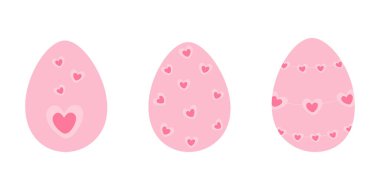 Paskalya Yumurtası Kalbi şekilli moda tek renkli pembe çıkartma Simgesi Basit Düz Tasarım elemanı seti. Ayrı Vektör illüstrasyonu Paskalya İlgili İçerik Mevsimsel Tematik Selamlama, Broşür, Etiket, Posta