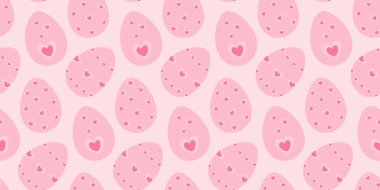 Paskalya yumurtalarının kusursuz deseni, kalpler ve alışılmadık pembe palet. Sancak Şablonu. İzole Vektör illüstrasyonu Paskalya Tatil Arkaplanı Tematik Kartı, tanıtım afişi, broşür