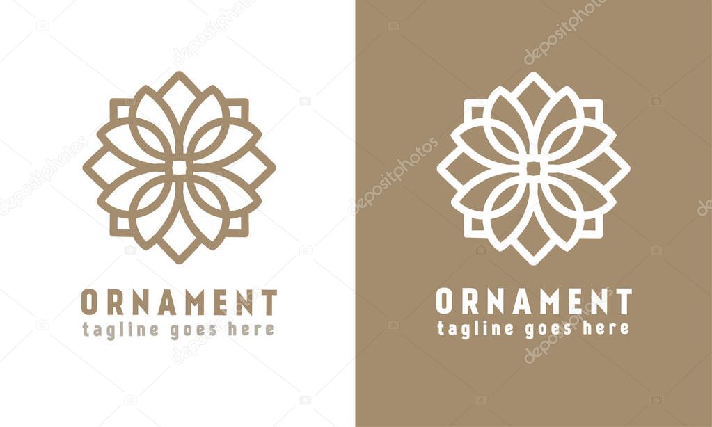 Luxury floral line art ornament monogram logo design template