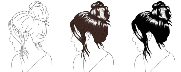 Hand Drawing Messy Bun Girl — Stock Vector