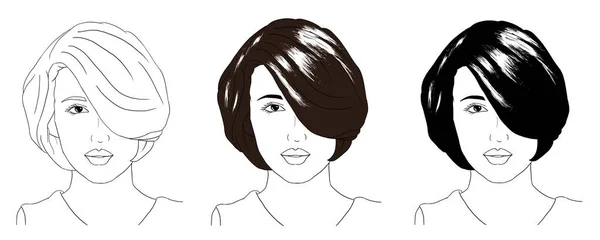 Collection Fille Cheveux Courts Dessinés Main — Image vectorielle