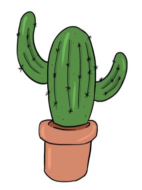 Beyaz arka plan çiziminde izole edilmiş renkli bir kaktüs bitkisi çizimi