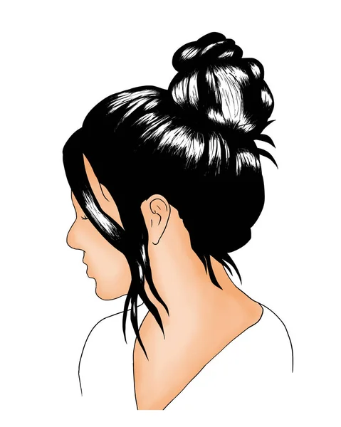 Coloré Dessiné Main Belle Fille Avec Des Cheveux Noirs Désordonnés — Image vectorielle