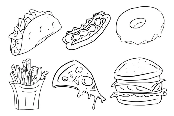 Große Fast Food Symbole Vektor Illustration Isoliert Einem Weißen Hintergrund — Stockvektor