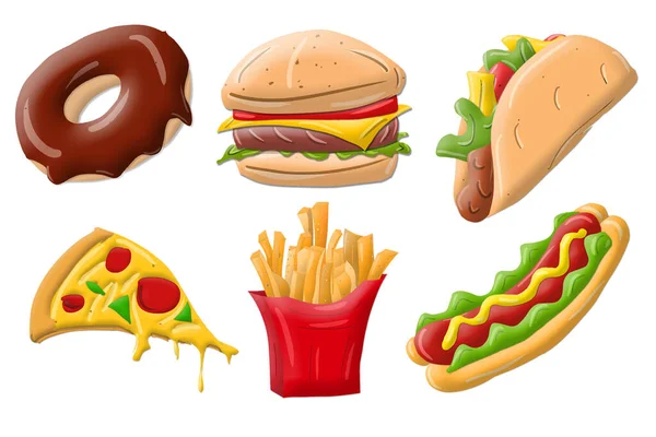 Large Fast Food Icons Vector Illustration Isolated White Background — Stock Vector