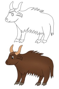 El çizimi sevimli öküz hayvan hayvan koleksiyonu vektör çizimi beyaz arka planda izole edilmiş, vahşi yaşam hayvan çizimi