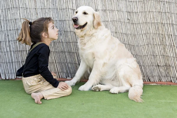 リトル少女と犬 — ストック写真