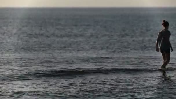 Girl in the Water with his dog in Santa Pola — Stock Video