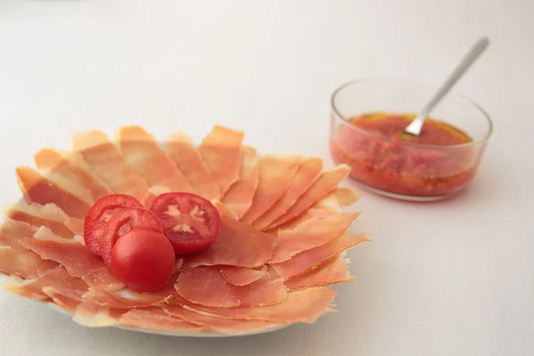 Spanish serrano ham dish — Stock Photo, Image
