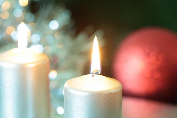 Christmas candle lit Stock Photo