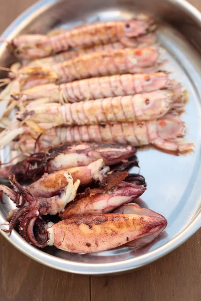 tray of seafood cooked