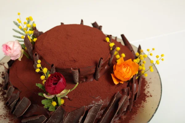 Chocolate cake met bloemen — Stockfoto