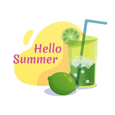 Merhaba yaz. Yaz zamanı vektör afişleri, kartpostallar, posterler ve el ilanları. Beyaz arkaplanda yaz zamanının kavramsal tasarımı.