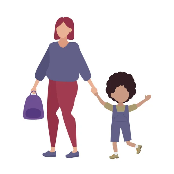 Mamma Med Ett Barn Ensamstående Mor Illustration Temat För Familjen — Stock vektor
