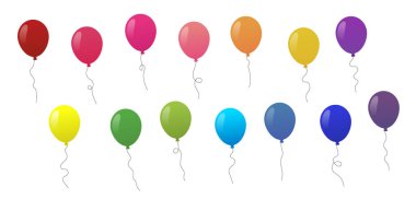 Renkli uçan balon koleksiyonu. Balon seti. Vektör illüstrasyonu.