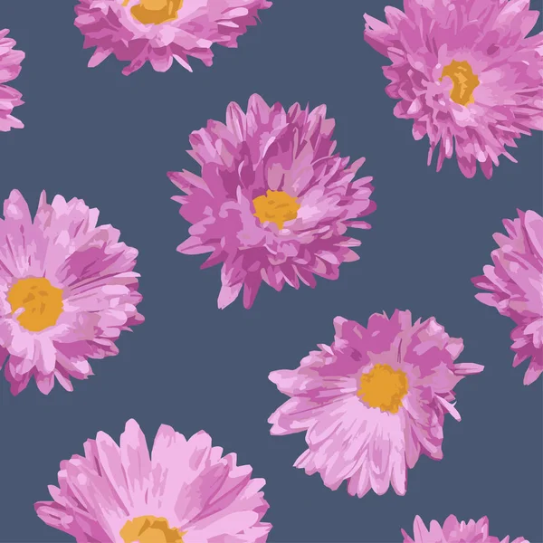 Seamless pattern with pink realistic flowers. Pink daisies. Pattern for wallpaper, gift paper, website design. Vector illustration.