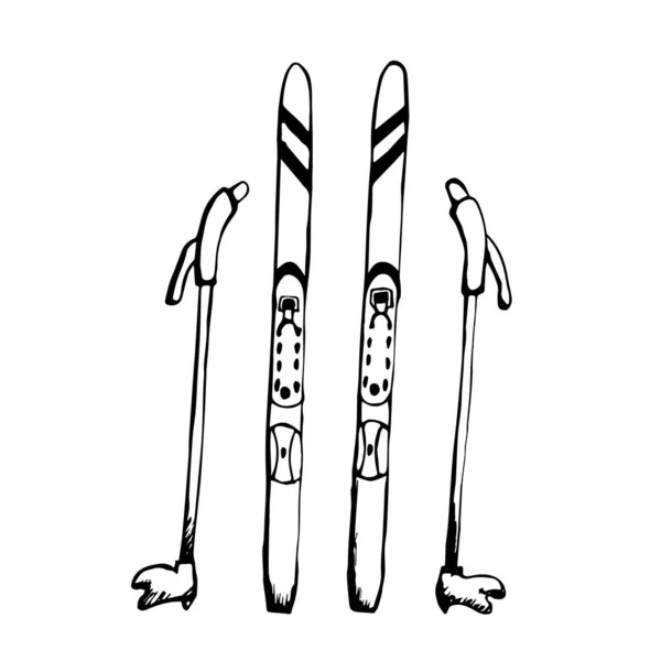 Doodle Skis Skis Black Outline Vector Illustration — Stock Vector