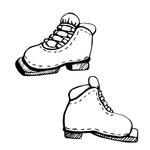 Botas Esquí Zapatillas Esquí Contorno Negro Ilustración Garabatos Blanco Negro — Vector de stock