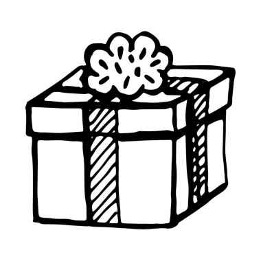 Yeni yıl hediyeleri karalanıyor. Siyah çizgili bir hediye. Vektör illüstrasyonu.