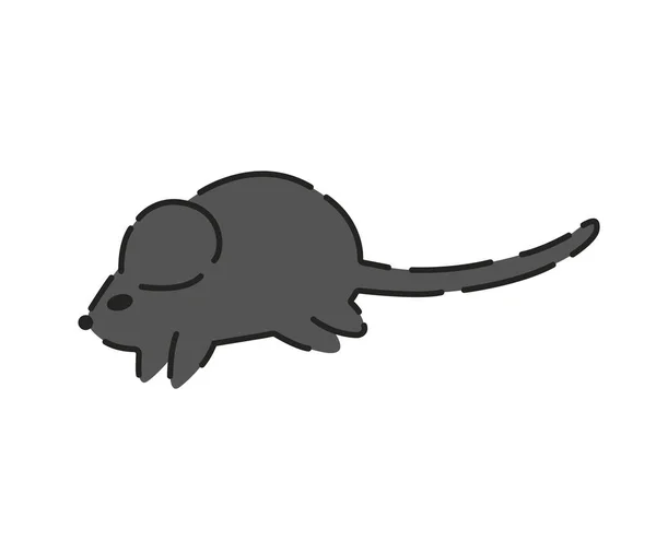 Ratón Gris Ratón Dibujos Animados Garabato Corriendo Ilustración Simple Vector — Vector de stock