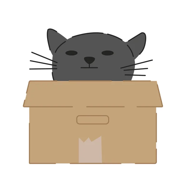 Chat Dans Une Boîte Sticker Chat Gris Illustration Simple Sticker — Image vectorielle