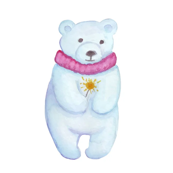Świąteczny Biały Niedźwiedź Akwarelowy Miś Trzymający Iskrę Fajerwerki Ilustracja Wektora — Wektor stockowy
