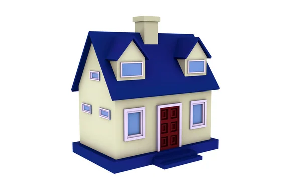 Голубая Модель Простого Дома Изолированного Белом Фоне Иллюстрация — стоковое фото