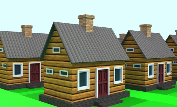 Yellow Model Simple House Green Background Illustration — 图库照片