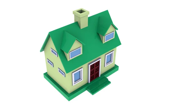 Зеленая Модель Простого Дома Изолированного Белом Фоне Иллюстрация — стоковое фото