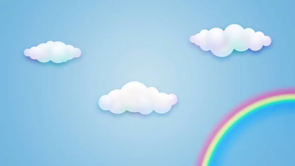 White Summer Clouds Rainbow Blue Background — Stock Photo, Image