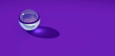 Mavi arka planda şeffaf cam top. 3d illüstrasyon.