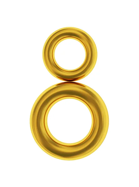 Gyllene Metall Nummer Åtta Isolerad Vit Bakgrund Illustration — Stockfoto