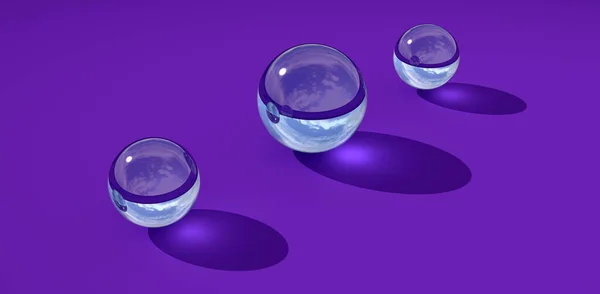 Three Transparent Glass Balls Blue Background Illustration — Stock Photo, Image