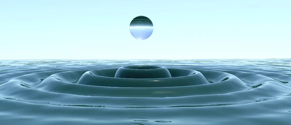 3d illustration. Blue sphere above the clear water surface.