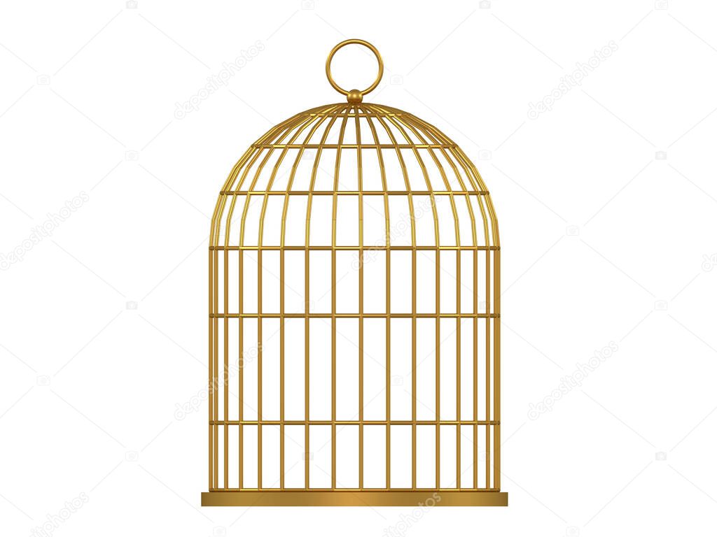 3d illustration. Metal birdcage isolated on white background.