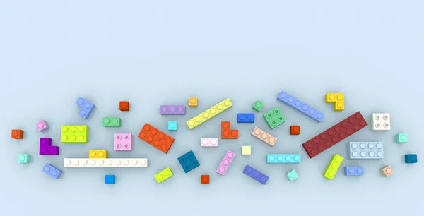 Χρωματισμένες Λεπτομέρειες Ενός Παιδικού Κατασκευαστή Παιχνιδιών Τυχαία Διασκορπισμένες Μια Γαλάζια — Φωτογραφία Αρχείου