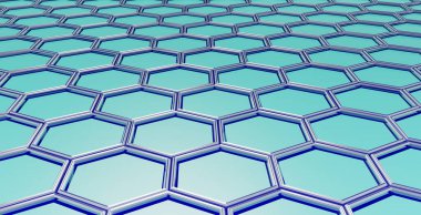 Ayna mavisi altıgen enerji paneli. 3d illüstrasyon.