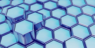 Ayna mavisi altıgen enerji paneli. 3d illüstrasyon.