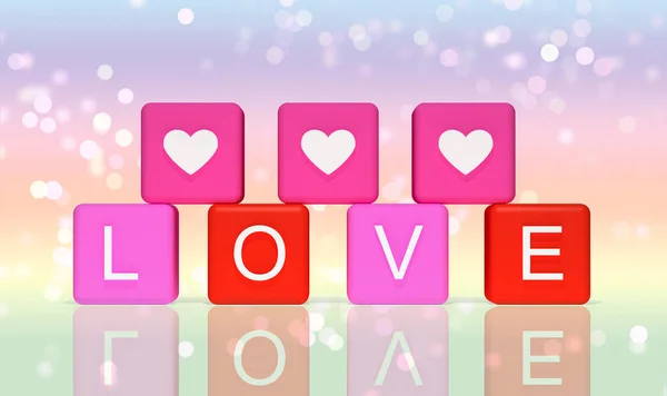 Illustratie Roze Blokjes Met Letters Love Een Achtergrond Van Kleur — Stockfoto